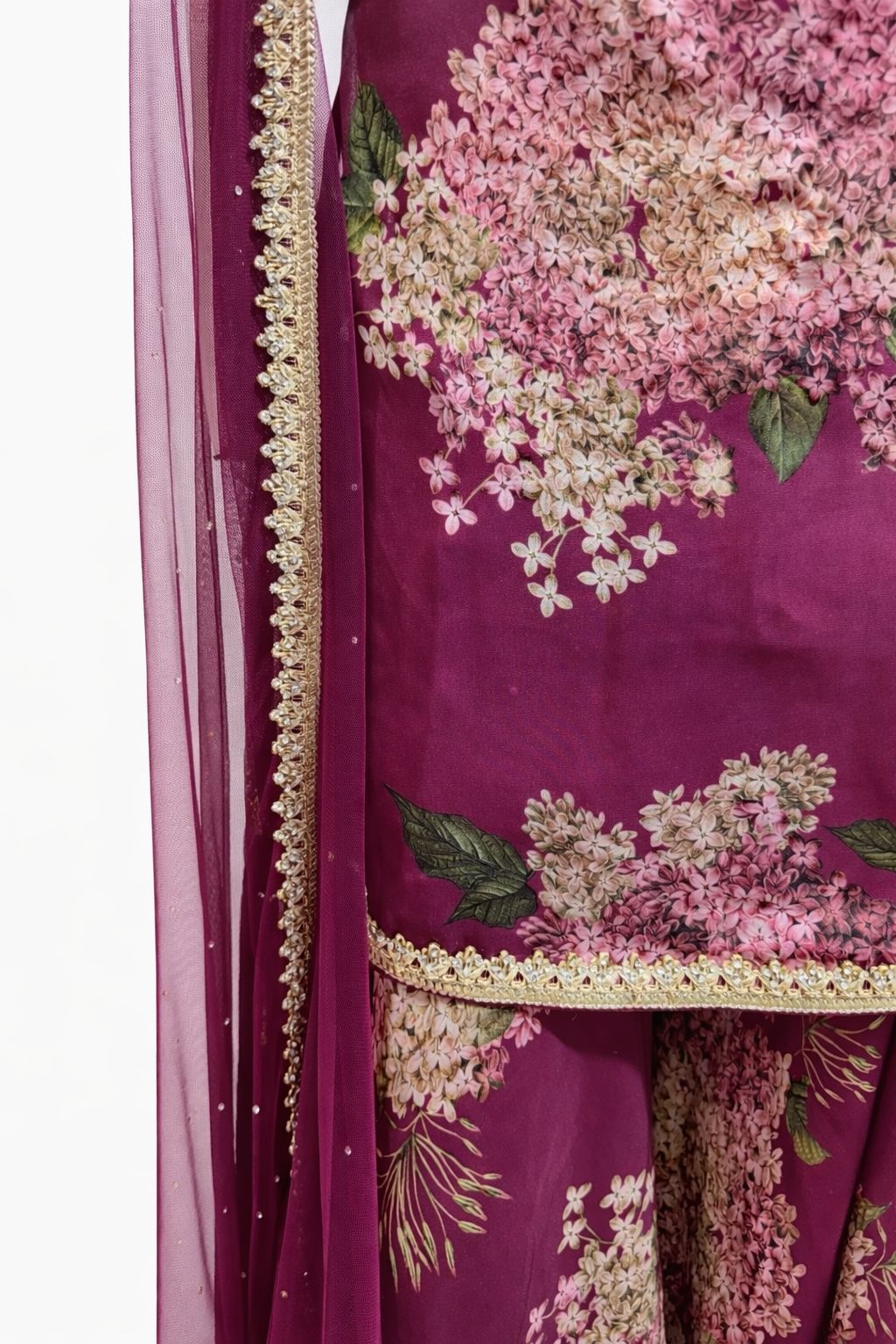 Magenta Floral Georgette Satin Sharara Suit with Dupatta – Designer Festive & Wedding Wear | Size 34 to 46