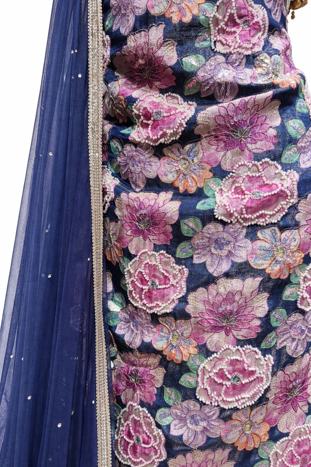 Navy Blue Floral Suit with Georgette Sharara & Net Dupatta – Designer Festive & Wedding Wear | Size 38