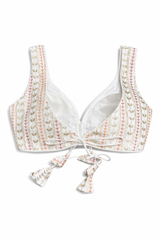 Ivory Embroidered Designer Blouse with Back Tie Detail – Bridal & Saree Wear | Size 38