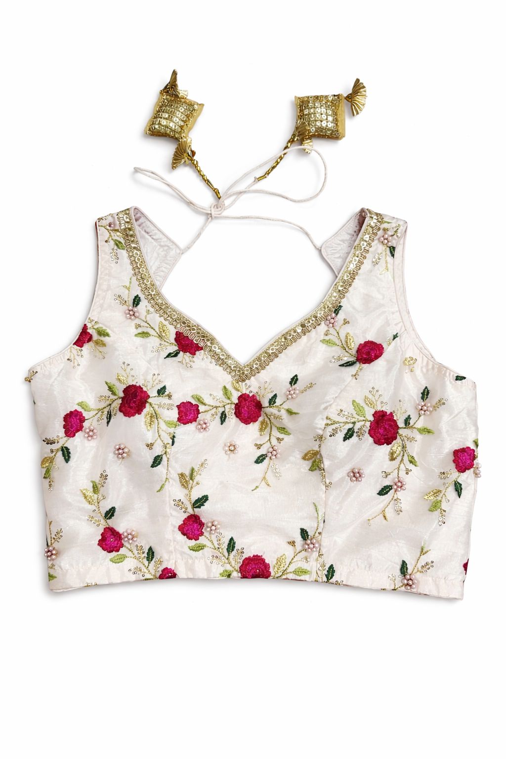 Pink Floral Embroidered Designer Blouse with Tie-Up Back – Bridal & Lehenga Wear | Size 38