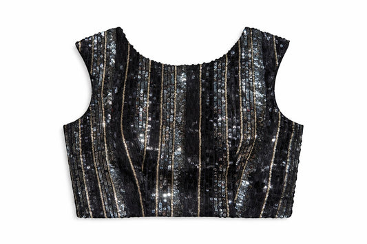Black Sequin Designer Blouse – Party Wear & Saree Blouse | Size 38