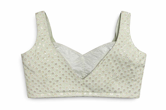 Pastel Green Floral Embroidered Blouse – Elegant Lehenga & Saree Blouse | Size 38