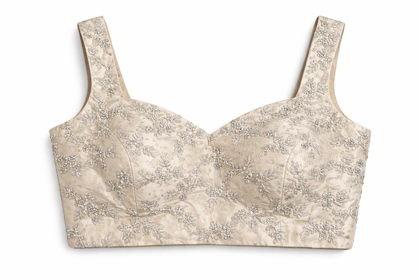 Champagne Gold Embroidered Designer Blouse – Bridal & Wedding Wear | Size 38