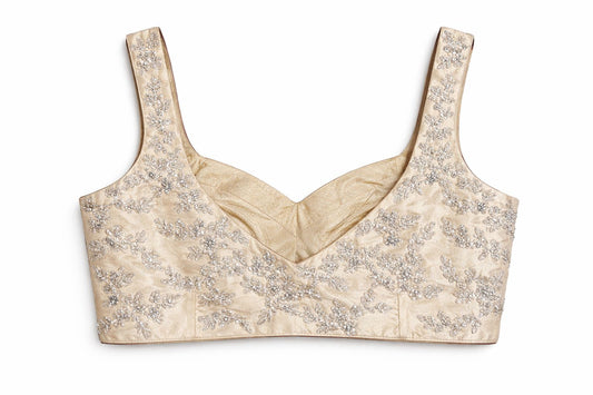 Champagne Gold Embroidered Designer Blouse – Bridal & Wedding Wear | Size 38