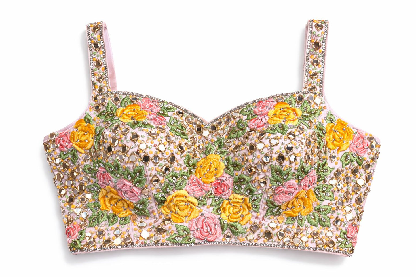 Blush Pink Floral Embroidered Designer Blouse – Bridal & Festive Wear | Size 38