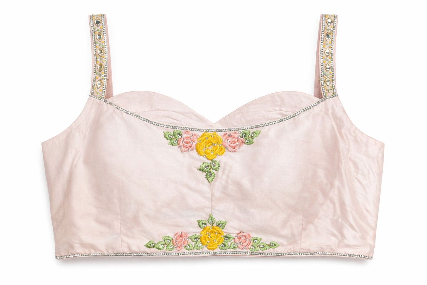 Blush Pink Floral Embroidered Designer Blouse – Bridal & Festive Wear | Size 38