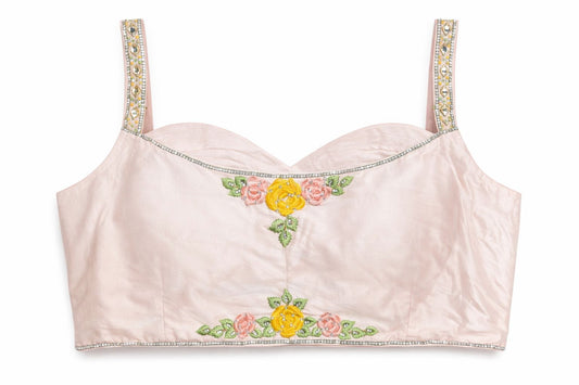 Blush Pink Floral Embroidered Designer Blouse – Bridal & Festive Wear | Size 38