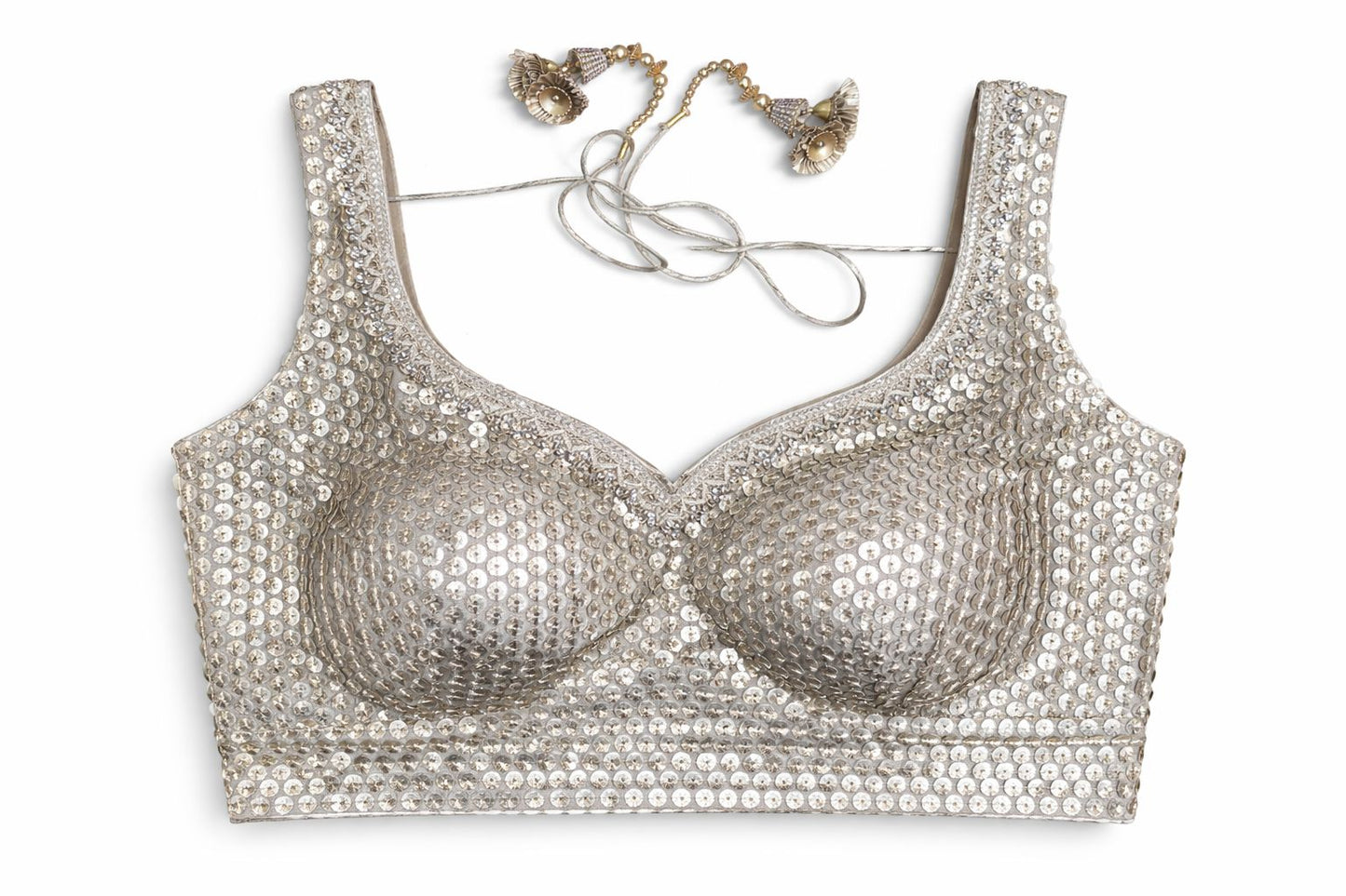 Champagne Gold Sequin Embroidered Designer Blouse – Heavy Party & Bridal Wear | Size 38