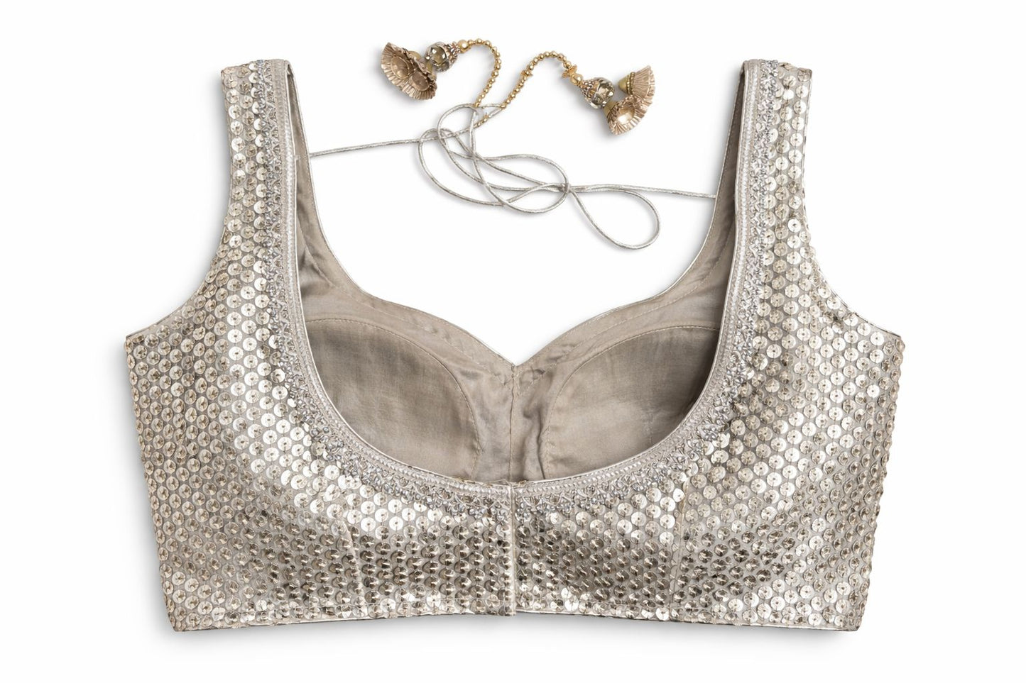 Champagne Gold Sequin Embroidered Designer Blouse – Heavy Party & Bridal Wear | Size 38