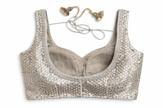 Champagne Gold Sequin Embroidered Designer Blouse – Heavy Party & Bridal Wear | Size 38