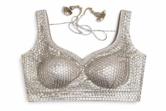 Champagne Gold Sequin Embroidered Designer Blouse – Heavy Party & Bridal Wear | Size 38