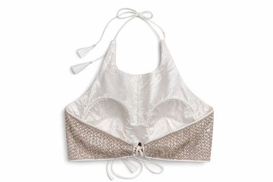 Ivory & Champagne Gold Halter Neck Embroidered Designer Blouse – Bridal & Reception Wear | Size 38