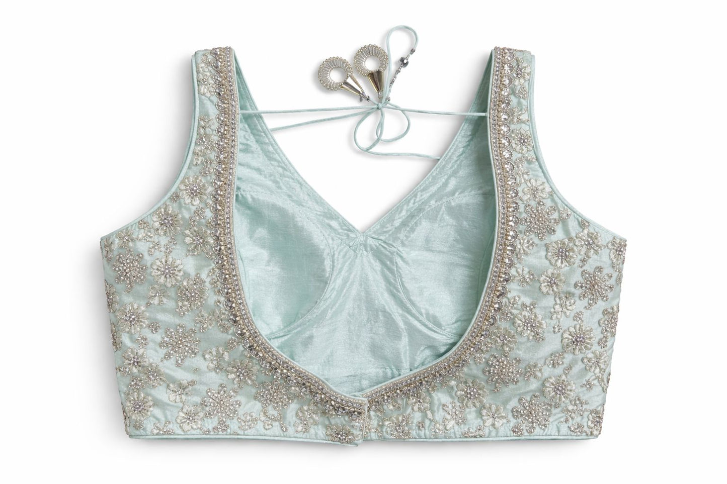 Pastel Mint Green Embroidered Designer Blouse – Bridal & Festive Wear | Size 38