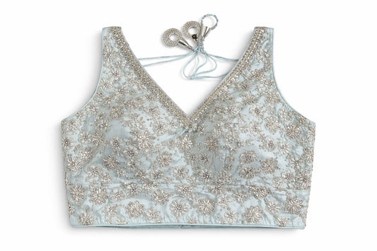 Pastel Mint Green Embroidered Designer Blouse – Bridal & Festive Wear | Size 38