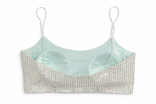 Pastel Mint & Gold Sequin Designer Blouse – Bridal & Party Wear | Size 38