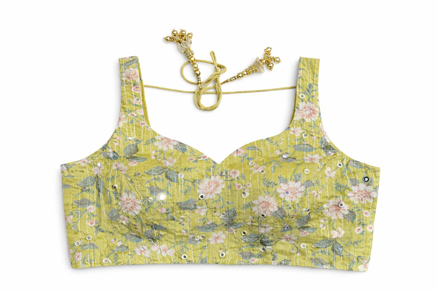 Mustard Yellow Floral Printed Designer Blouse – Festive & Summer Wear | Size 38