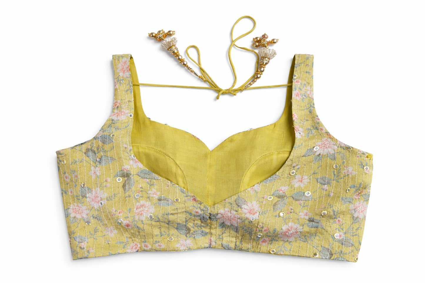 Mustard Yellow Floral Printed Designer Blouse – Festive & Summer Wear | Size 38
