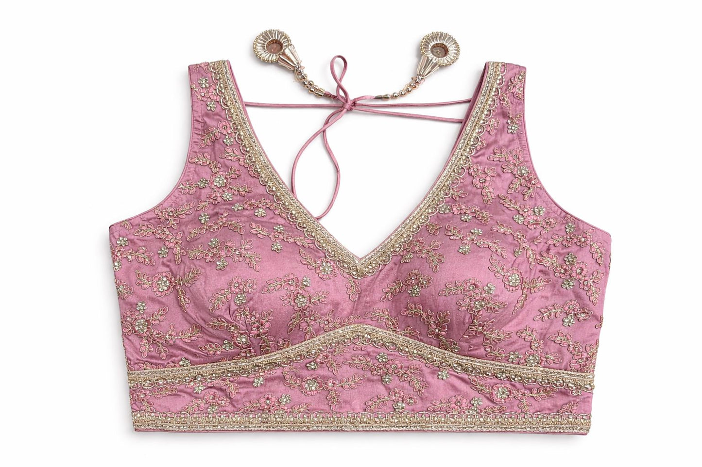 Rose Pink Embroidered Designer Blouse – Bridal & Festive Wear | Size 38