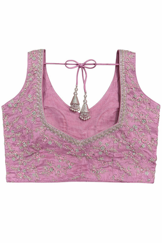 Rose Pink Embroidered Designer Blouse – Bridal & Festive Wear | Size 38