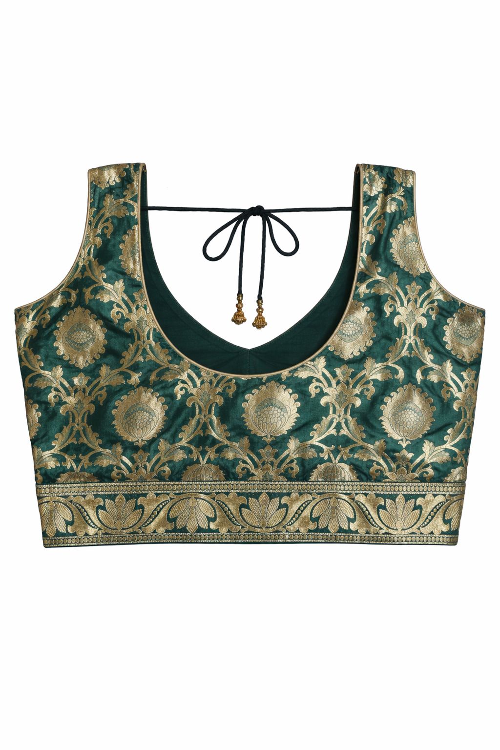 Emerald Green & Gold Brocade Designer Blouse – Wedding & Festive Wear | Size 38