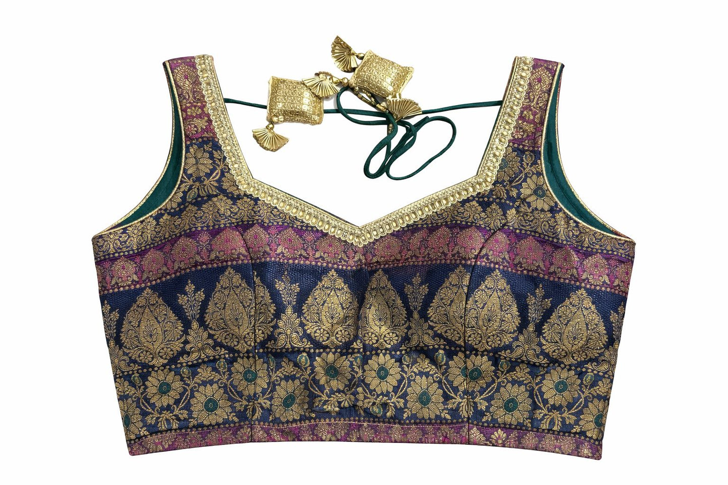 Royal Blue & Magenta Banarasi Brocade Designer Blouse – Wedding & Festive Wear | Size 38