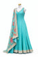 Turquoise Blue Anarkali Gown with Floral Embroidered Dupatta – Festive & Wedding Wear | Size 36