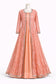 Peach Floral Embroidered Anarkali Gown with Long Jacket – Hand Embroidered Festive Wear | Size 38