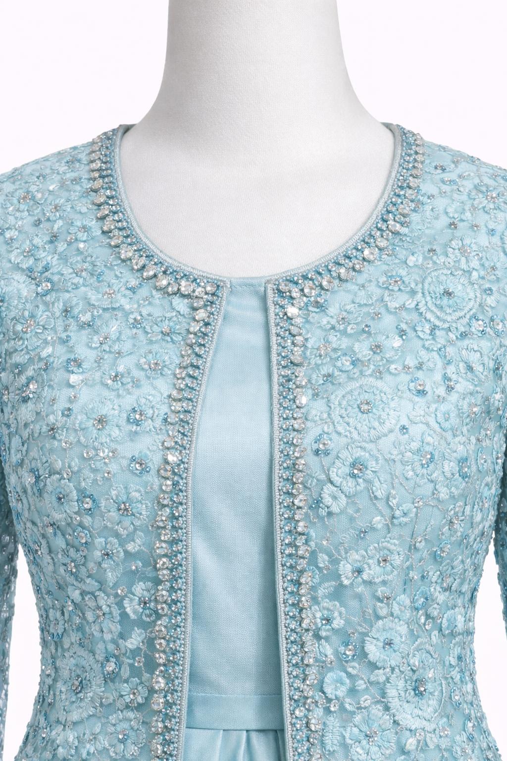 Powder Blue Hand Embroidered Anarkali Gown with Long Jacket – Pastel Wedding & Festive Wear | Size 38