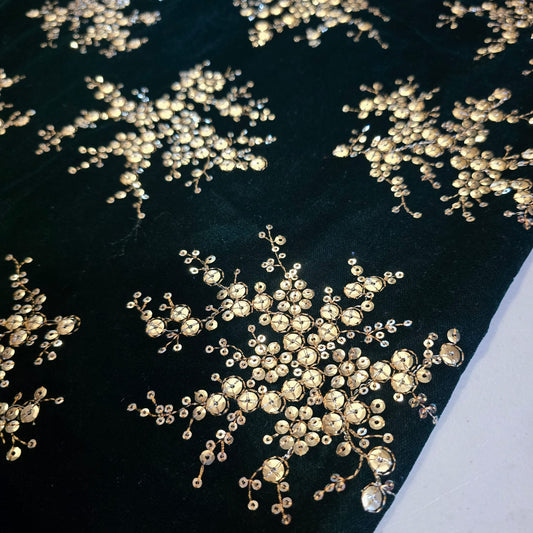 Bottle Green Velvet Fabric Embroidered Gold Paisley – Luxury Indian Bridal Dress Material 44" by Meter