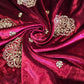 Maroon Velvet Fabric Hand Embroidered Gold Paisley – Luxury Indian Bridal Dress Material 44" by Meter
