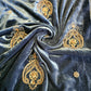 Duck Egg Velvet Fabric Hand Embroidered Gold Paisley – Luxury Indian Bridal Dress Material 44" by Meter