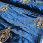 Teal Velvet Fabric Hand Embroidered Gold Paisley – Luxury Indian Bridal Dress Material 44" by Meter