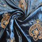Teal Velvet Fabric Hand Embroidered Gold Paisley – Luxury Indian Bridal Dress Material 44" by Meter