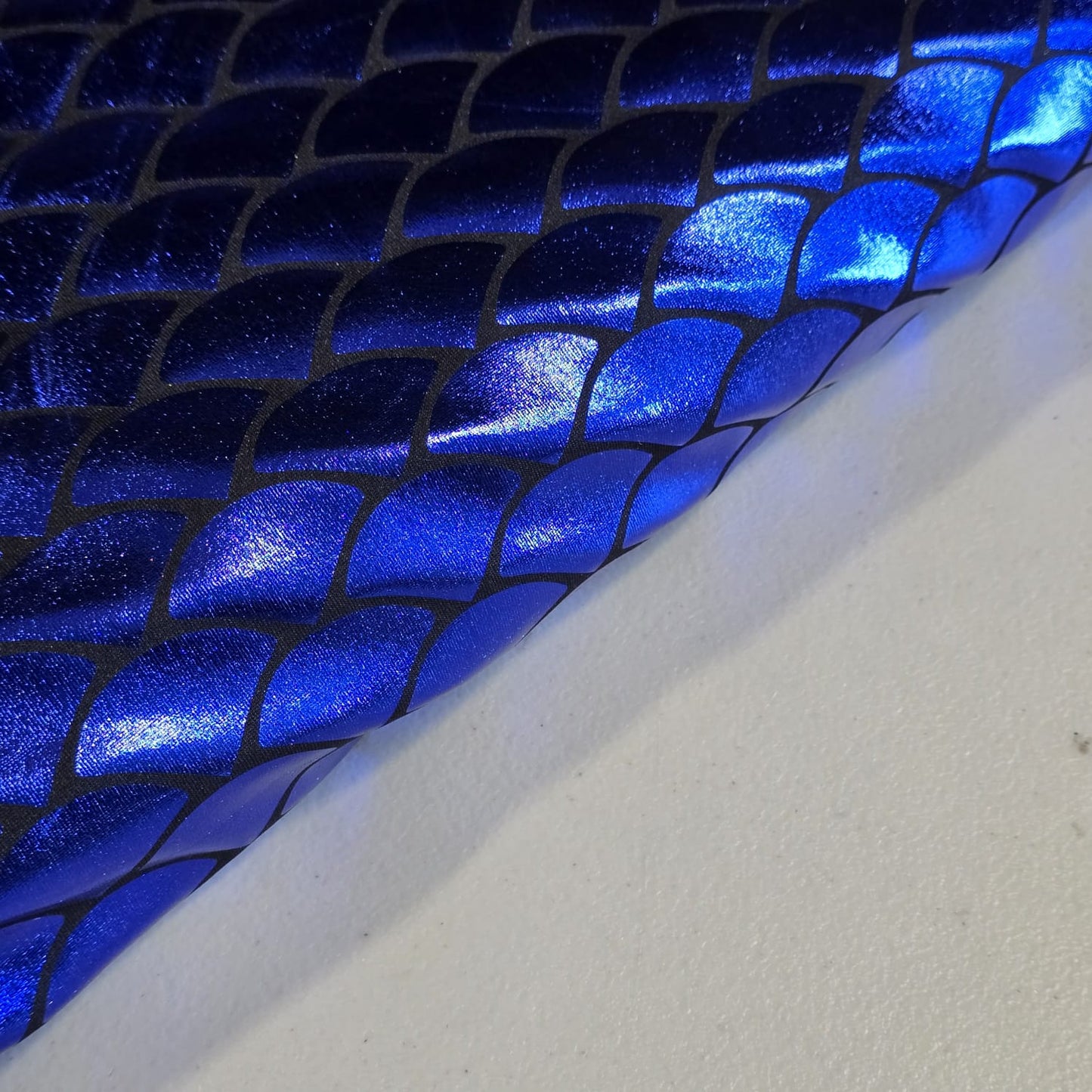 Royal Blue Metallic Mermaid Scale ITY Stretch Foil Reptile Snake Skin Dance Costume Fabric 58" By The Meter