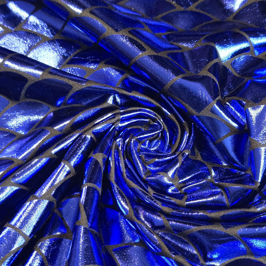 Royal Blue Metallic Mermaid Scale ITY Stretch Foil Reptile Snake Skin Dance Costume Fabric 58" By The Meter