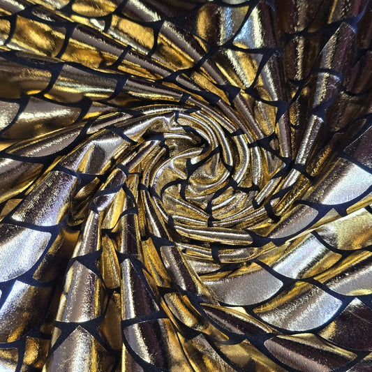 Gold Metallic Mermaid Scale ITY Stretch Foil Reptile Snake Skin Dance Costume Fabric 58" By The Meter