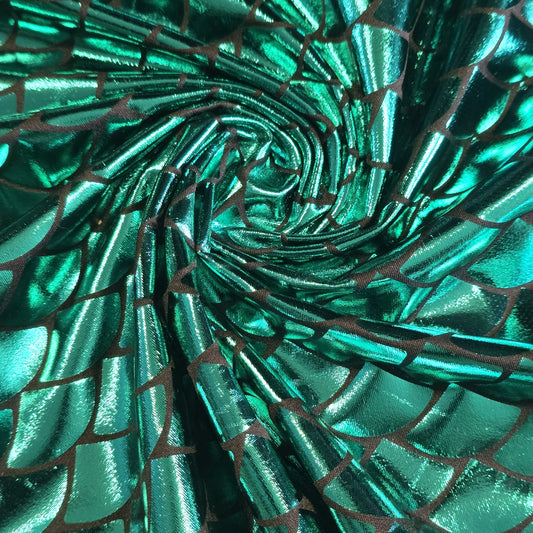 Jade Metallic Mermaid Scale ITY Stretch Foil Reptile Snake Skin Dance Costume Fabric 58" By The Meter