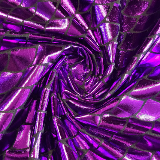Purple Metallic Mermaid Scale ITY Stretch Foil Reptile Snake Skin Dance Costume Fabric 58" By The Meter