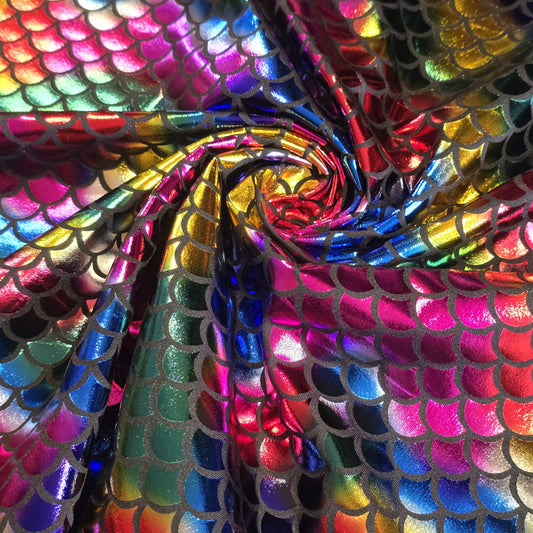 Multicoloured Metallic Mermaid Scale ITY Stretch Foil Reptile Snake Skin Dance Costume Fabric 58" By The Meter