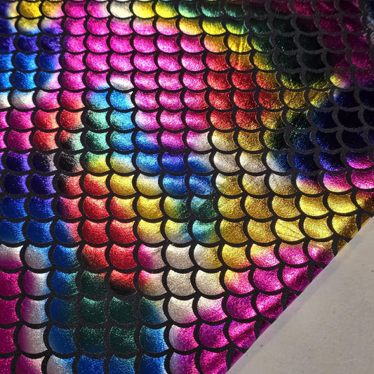 Multicoloured Metallic Mermaid Scale ITY Stretch Foil Reptile Snake Skin Dance Costume Fabric 58" By The Meter