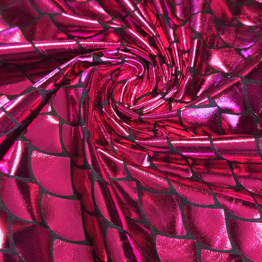 Cerise Metallic Mermaid Scale ITY Stretch Foil Reptile Snake Skin Dance Costume Fabric 58" By The Meter