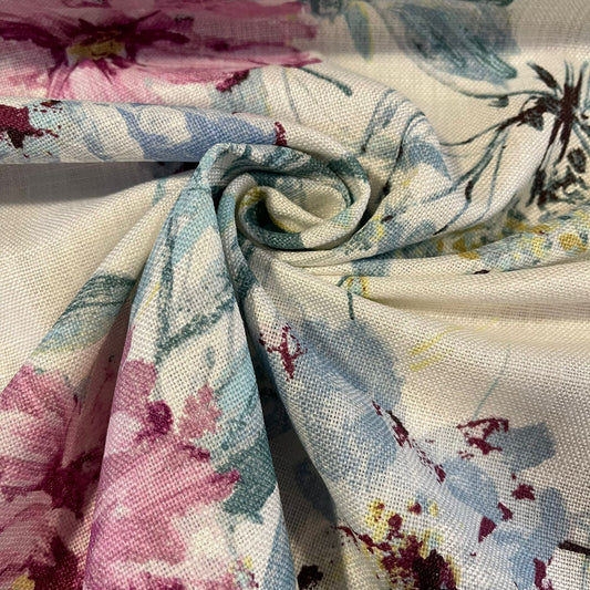 Vintage Pink Floral Ivory Laura Ashley Canvas Fabric Dressmaking Craft Material 150cm Wide By The Meter