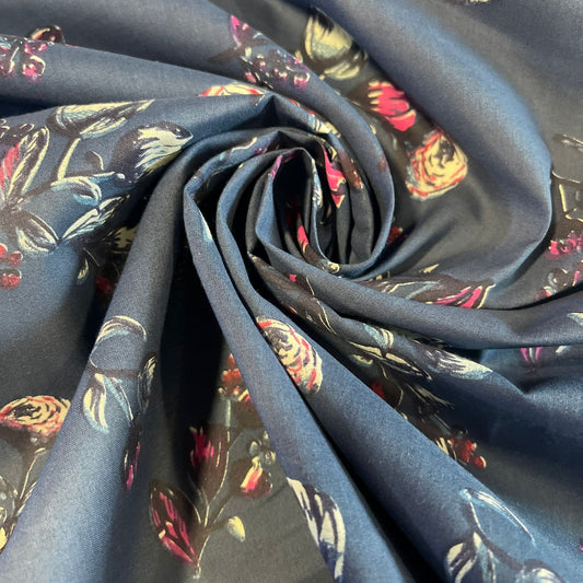 Indigo Rose Trail 100% Cotton Navy Floral Fabric Dress Craft Quilting Costume Dress Material 58" By Meter