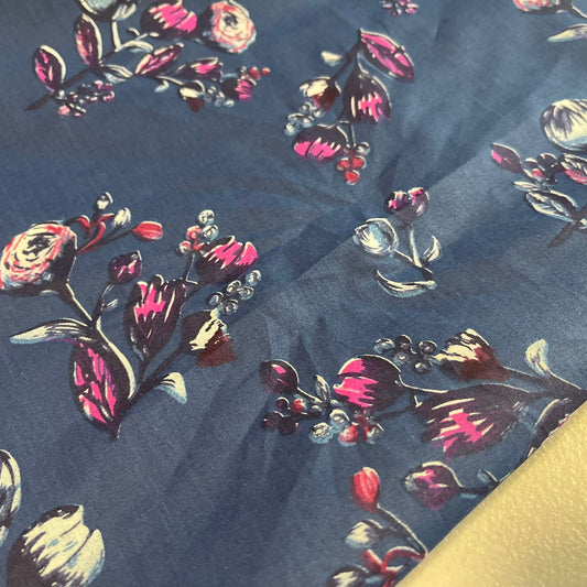 Indigo Rose Trail 100% Cotton Navy Floral Fabric Dress Craft Quilting Costume Dress Material 58" By Meter