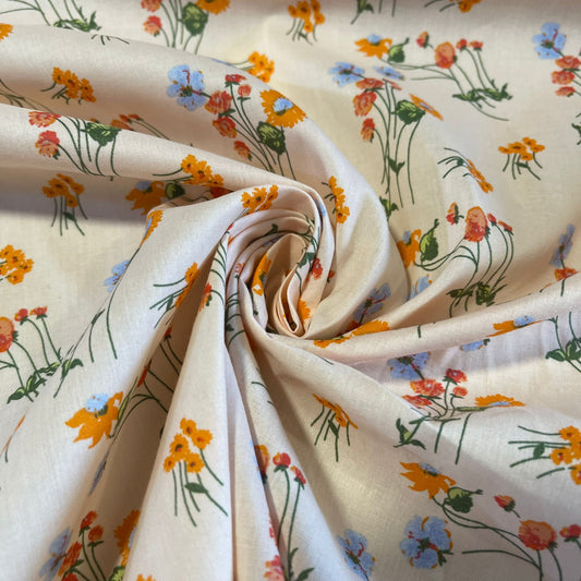 Wildflower Meadow 100% Cotton Floral Fabric – Cream Multi Floral Dress, Quilting & Craft Material | 58” Wide by the Meter