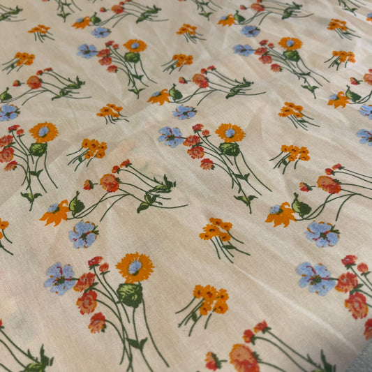 Wildflower Meadow 100% Cotton Floral Fabric – Cream Multi Floral Dress, Quilting & Craft Material | 58” Wide by the Meter