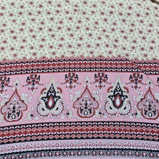 Blush Boho Border Crinkle Viscose Fabric – Pink Floral Panel Dress Fabric with Ditsy Print | 58” Wide by the Meter