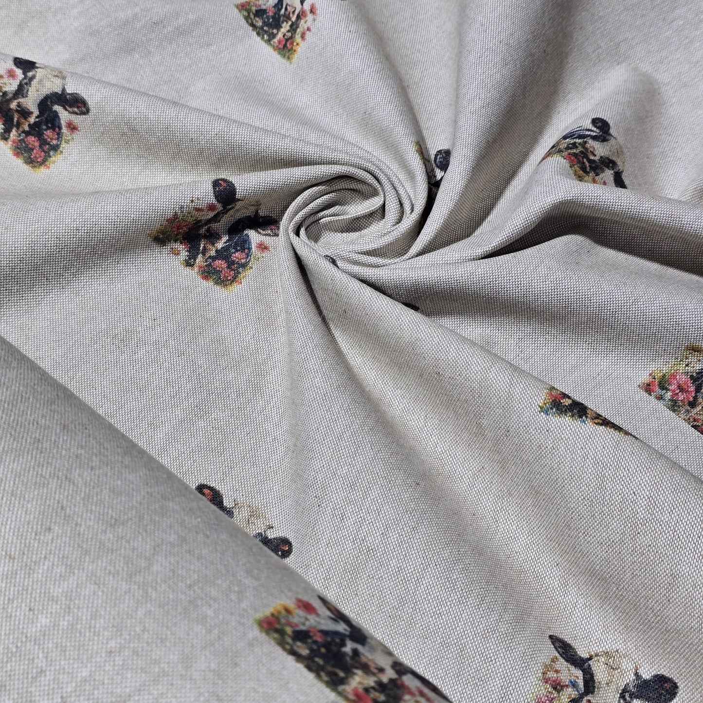 Cow Floral Panama Fabric and Cushion Panel Linen Look Farm Home Decor Material 58" Meter