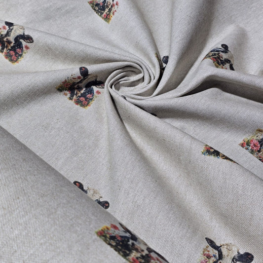 Cow Floral Panama Fabric and Cushion Panel Linen Look Farm Home Decor Material 58" Meter