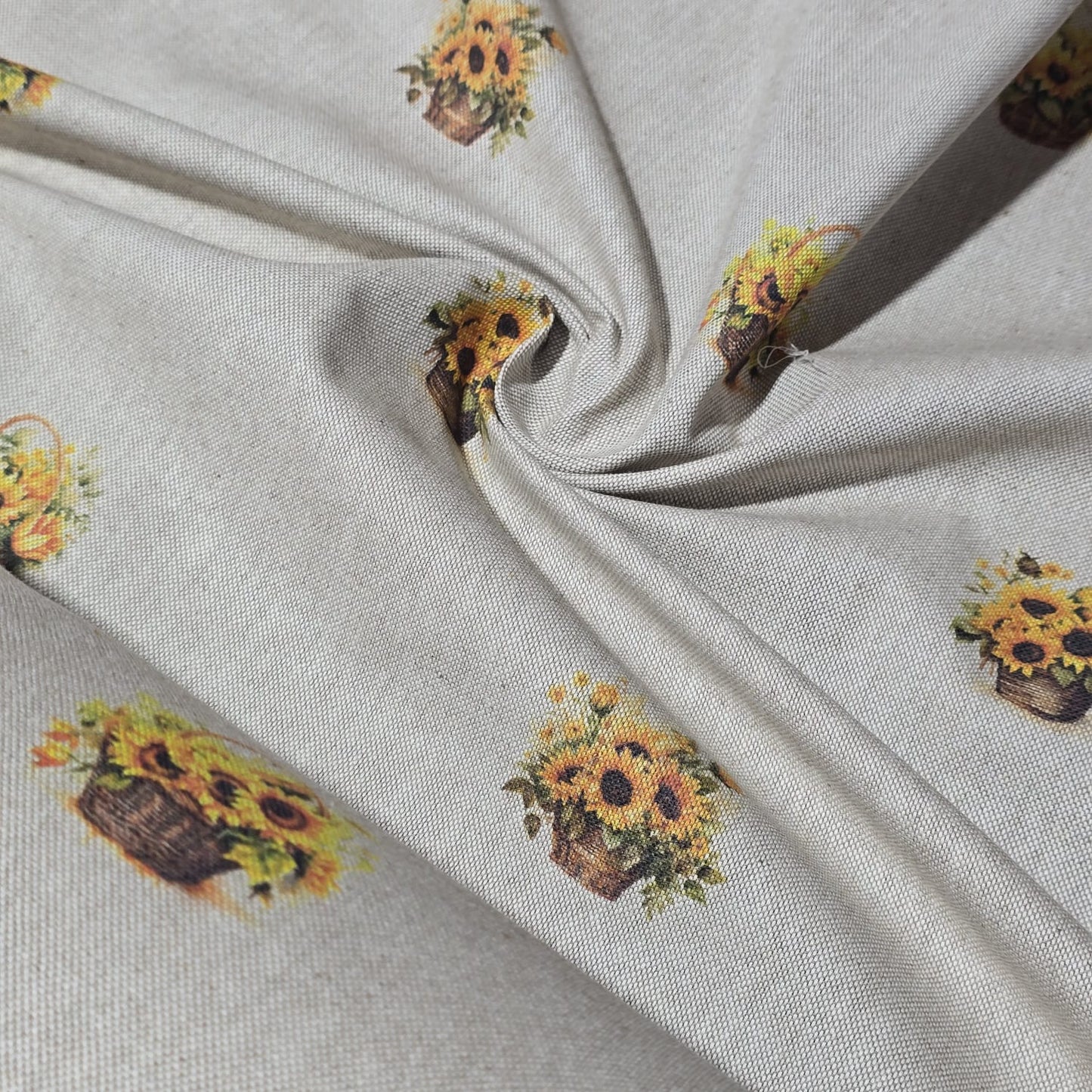 Sun Flower Panama Fabric and Cushion Panel Linen Look Farm Home Decor Material 58" Meter